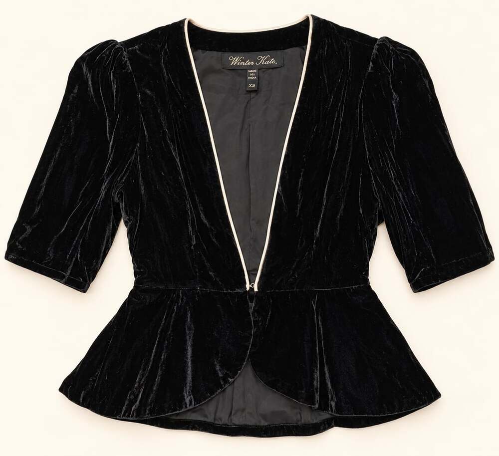 Winter Kate Nicole Richie Black Velvet Silk Peplum Blazer XS